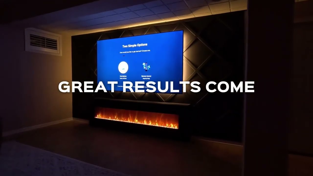 Accent Wall With Fireplace & Lighting | Custom Media Wall Installation
