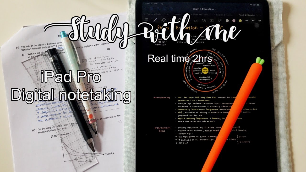 REAL TIME study with me 2 hour || iPad pro digital notetaking