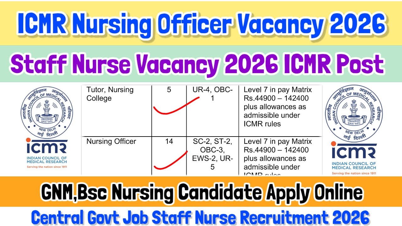 Staff Nurse Vacancy 2026,ICMR Staff Nurse Vacancy 2026,Nursing Vacancy 2023, Staff Nurse Recruitment