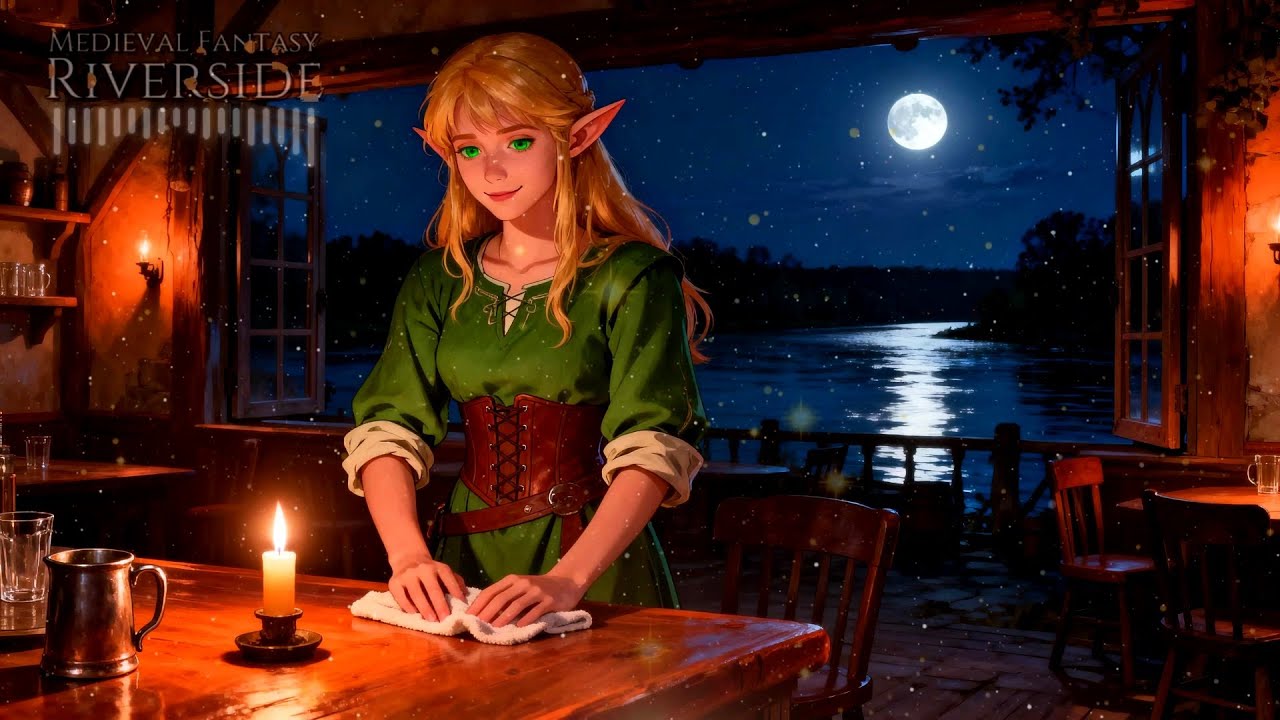 Riverside Wind &bull; Warm Firelight Reflections in the Alehouse &bull; Medieval Fantasy Riverside