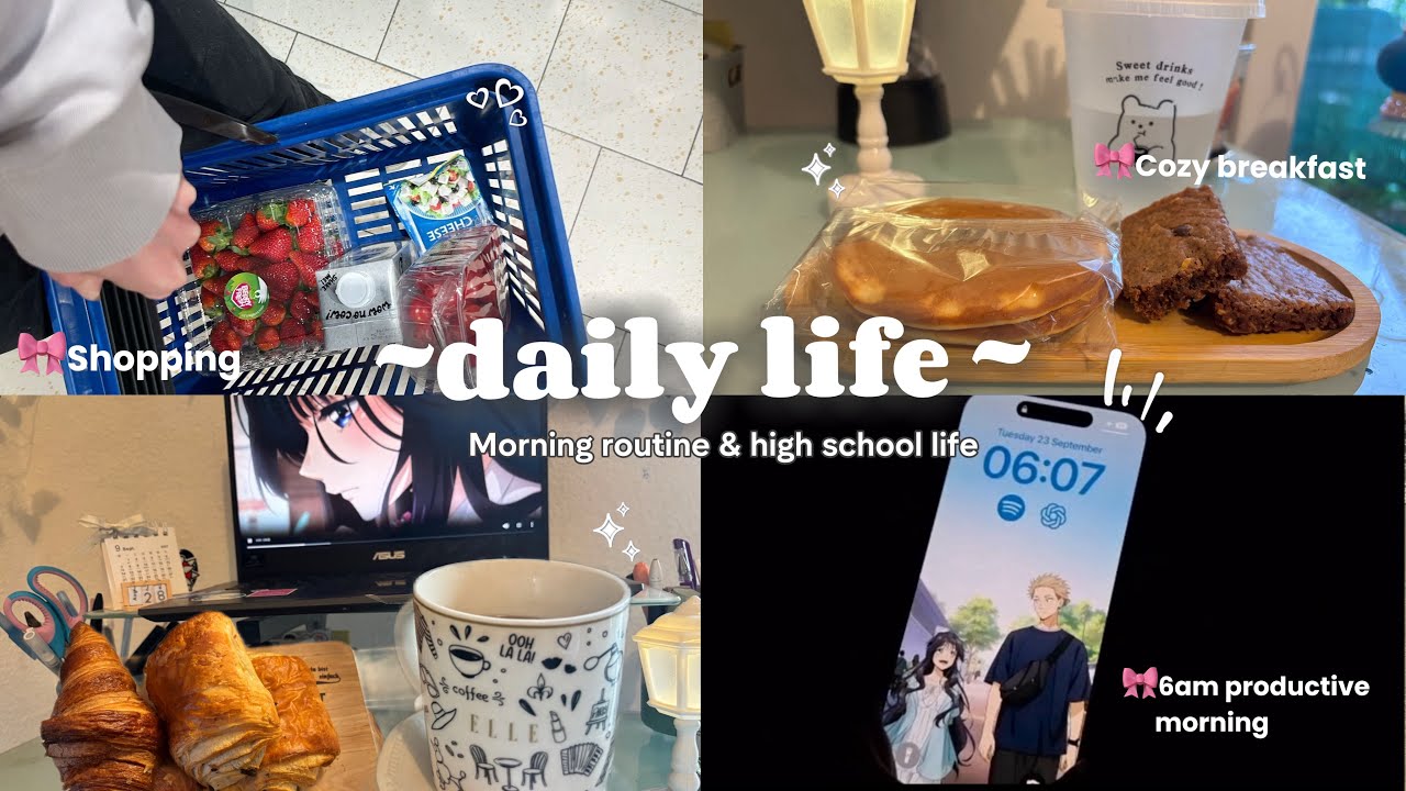 A Cozy 6AM Morning Routine in France |Shopping, Breakfast, hight school life & Anime Vibes🍀✨