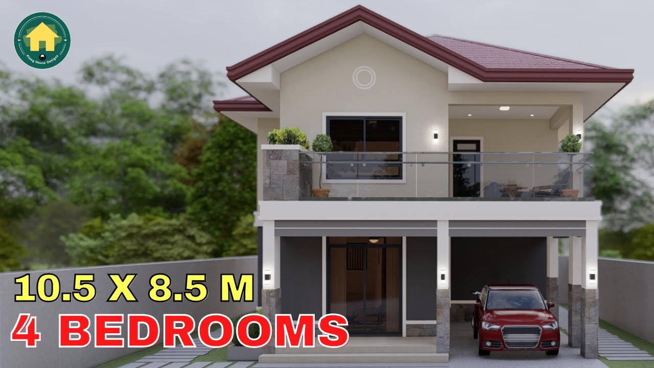 2 Storey House Design Idea with 4 Bedrooms and Balcony