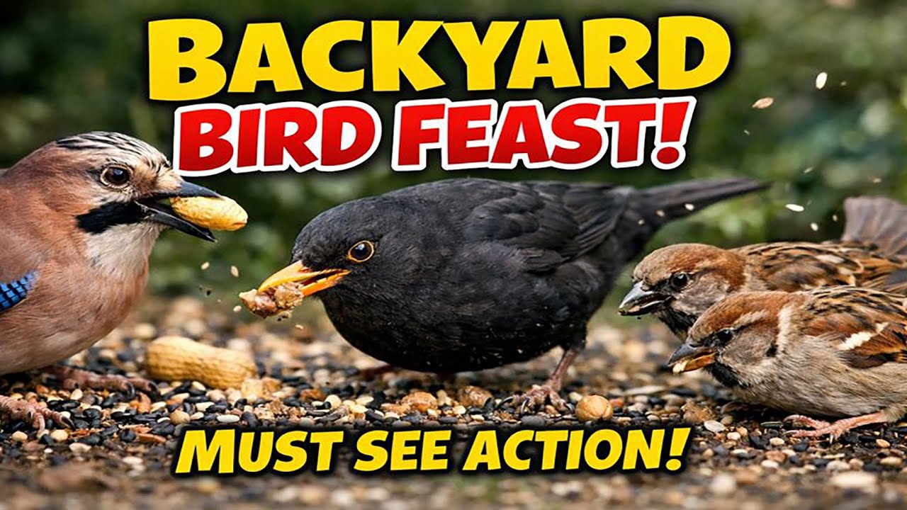 Epic Backyard Bird Feast in 4K 🐦 | Sparrows, Blackbirds & Jays