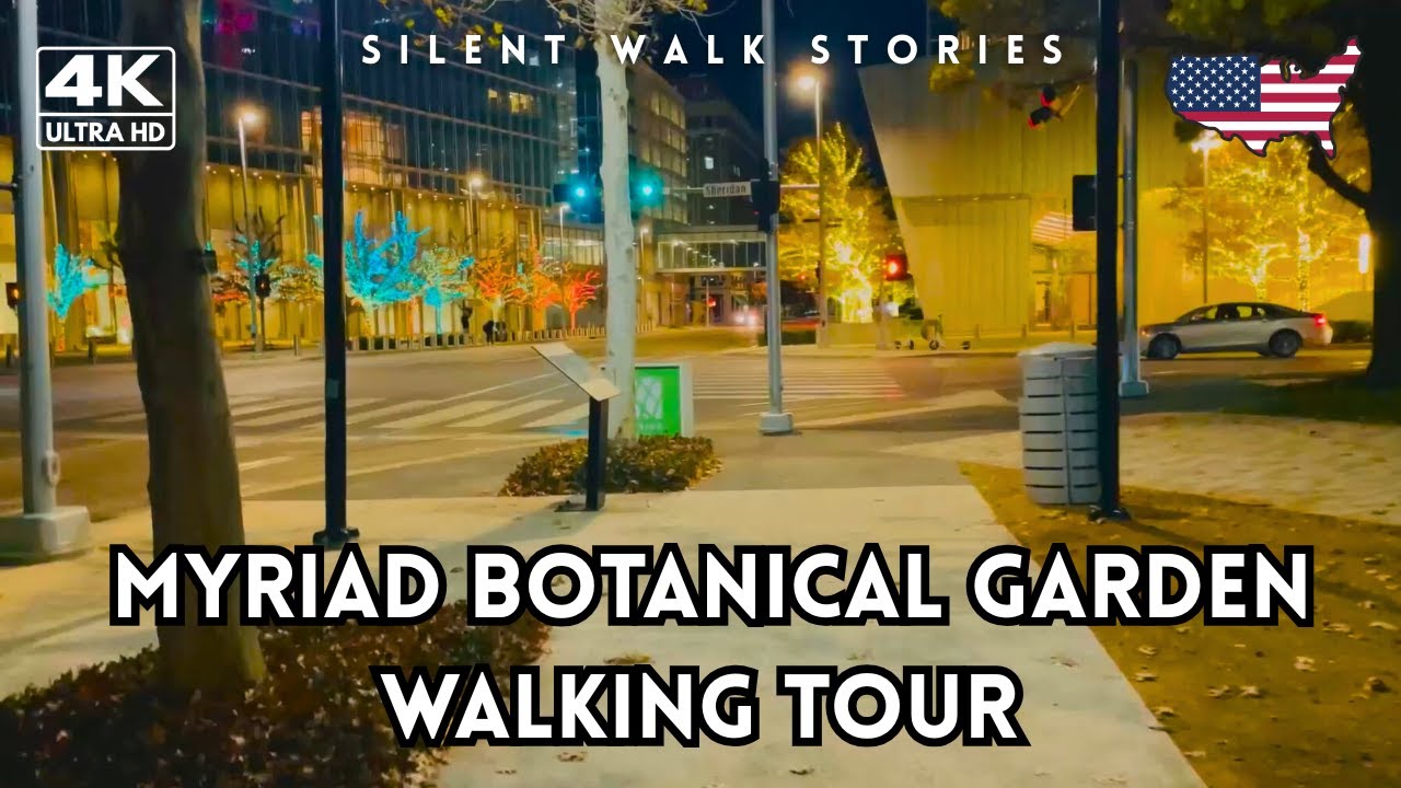 Night Walking Tour at Myriad Botanical Gardens [4K] | Oklahoma City | No Talking