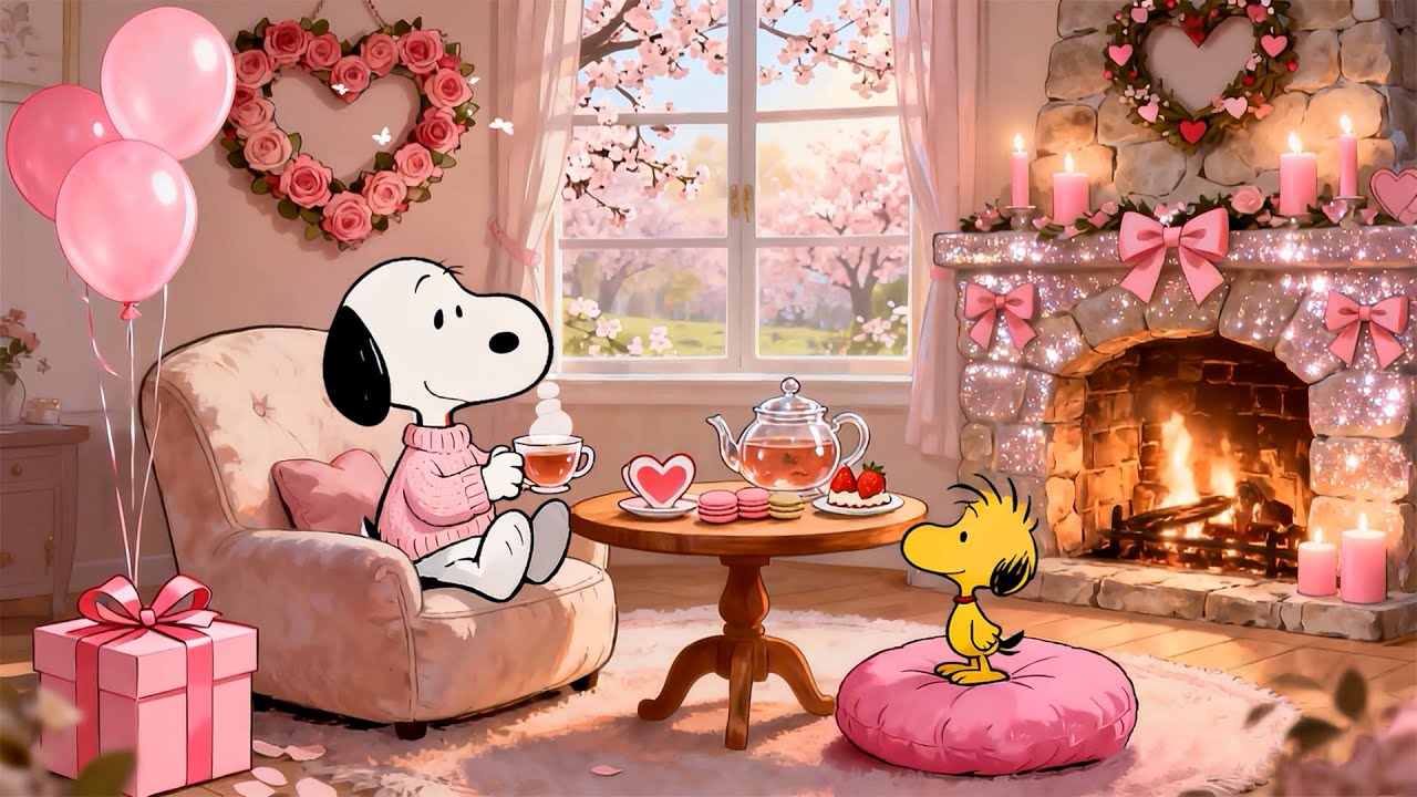 Snoopy in a Soft Pink Evening 💗 | Romantic Lofi Beats Study & Gentle Cozy Moments