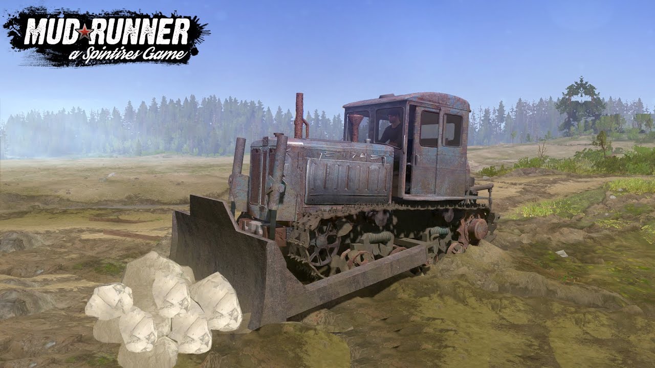 Old Bulldozer Pushing Stones Spintires MudRunner