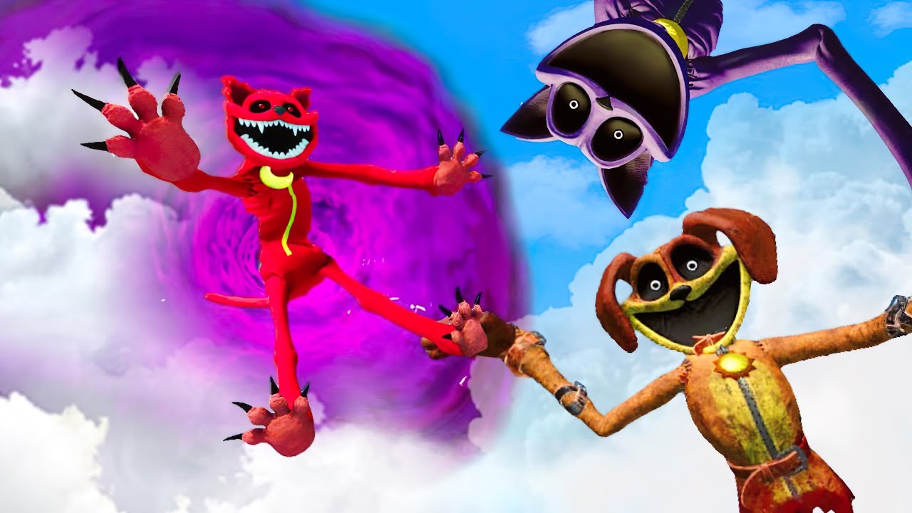 Poppy Playtime Chapter 3 and Smiling Critters have fun with Portals: Ragdoll Jumps & Falls (GMOD)