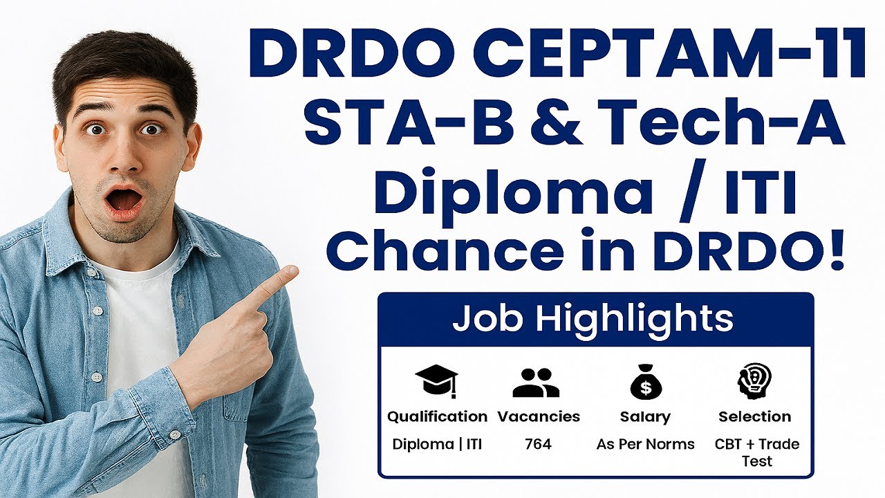 DRDO CEPTAM-11 2025 – 764 Vacancies | STA-B & Tech-A | Full Details & Preparation #job #DIPLOMA