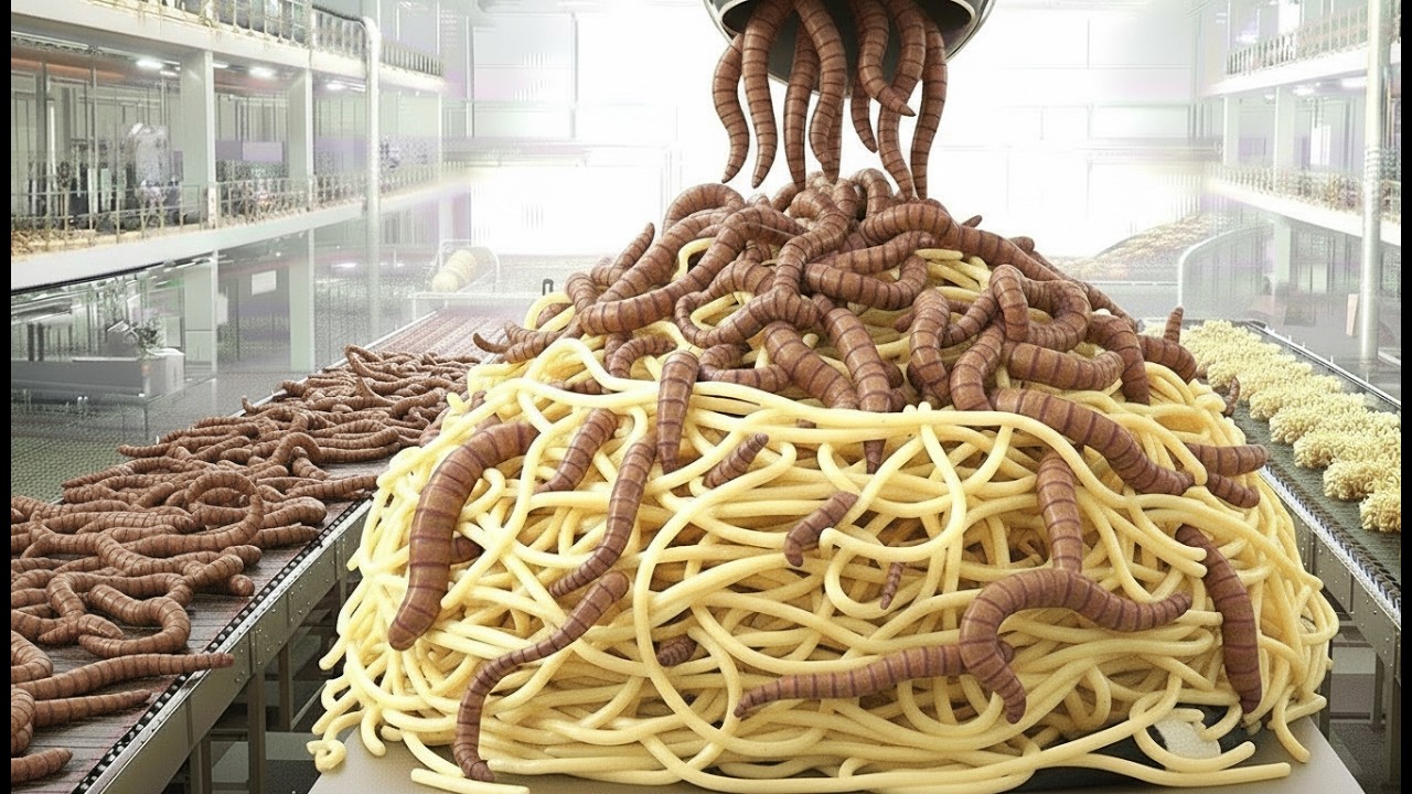 Watch Inside The Factory: You Won’t Believe How Mealworms Become Spaghetti #insidefactory