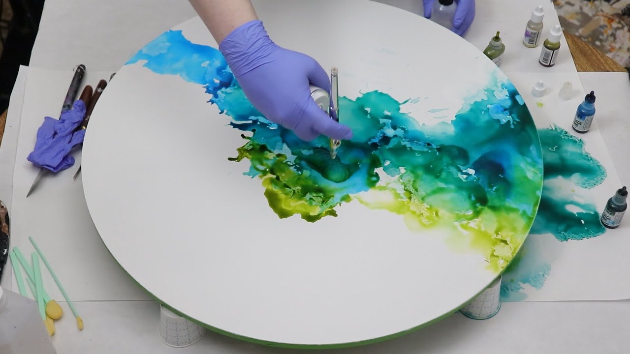 (573) Colorful Alcohol Ink Painting on Wood