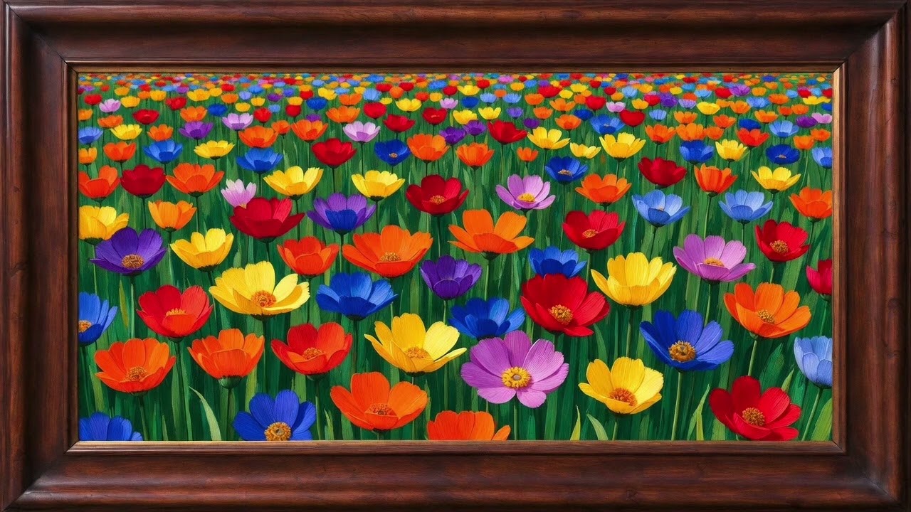 Field of Flowers | Framed TV Art | Framed Screensaver Art | No Sound. 