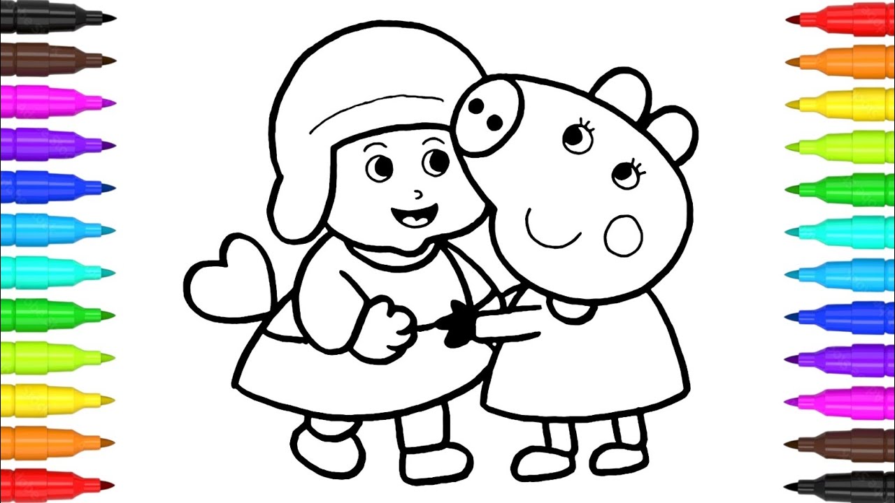 How to Draw Pocoyo and Peppa Pig for Kids 🐷💙❤️🧢🧒👗 Pocoyo Drawing and Coloring _Pocoyo Coloring Pages
