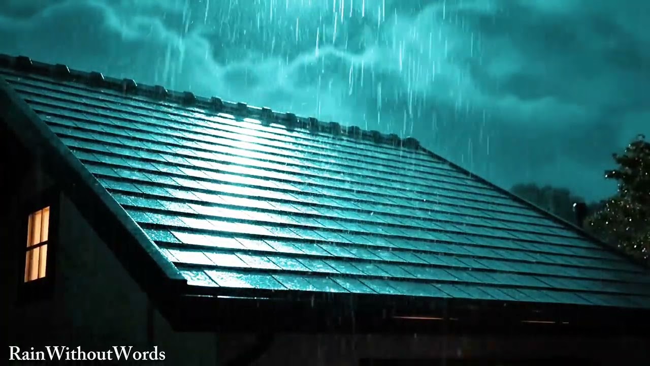 Rain Falling on Roof at Night 🌙 Deep Sleep & Relaxation | RainWithoutWords