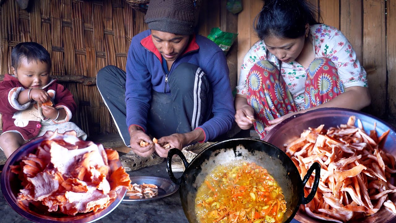 wild Red mushroom curry recipe of Manjita for husband & son in her shed on the Himalayan territory