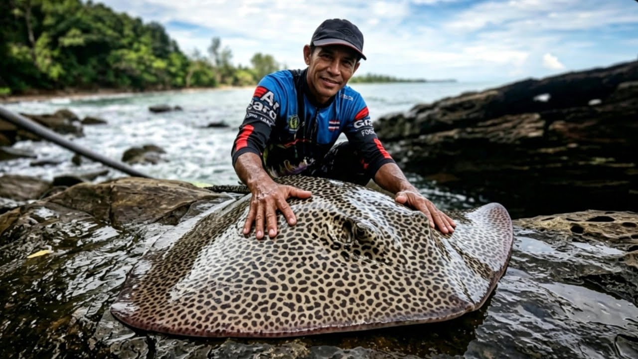 Tengah Selfie Joran Tunduk Tarikan Ikan BESAR‼️Surf Casting Pantai Berbatu