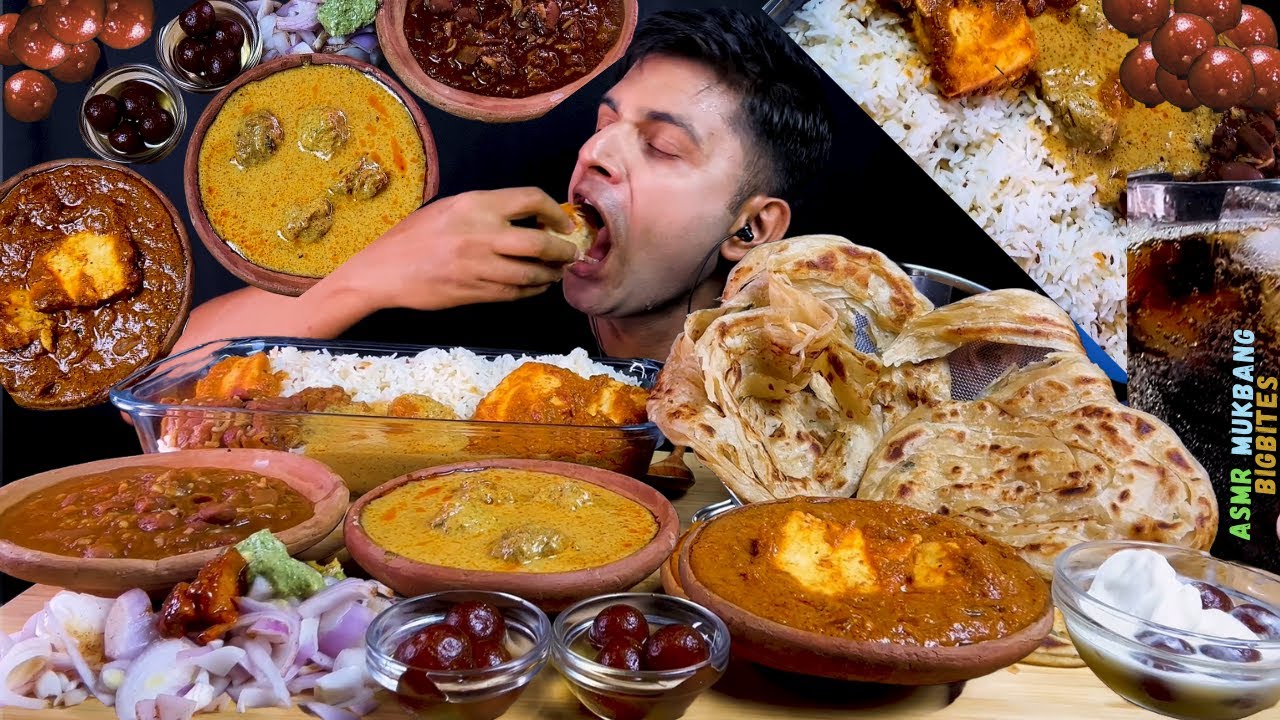 ASMR EATING LACHCHA PARATHA,KADI PAKODA CHAWAL,RAJMA,PANEER TIKKA MASALA,INDIAN SWEET GULAB JAMUN