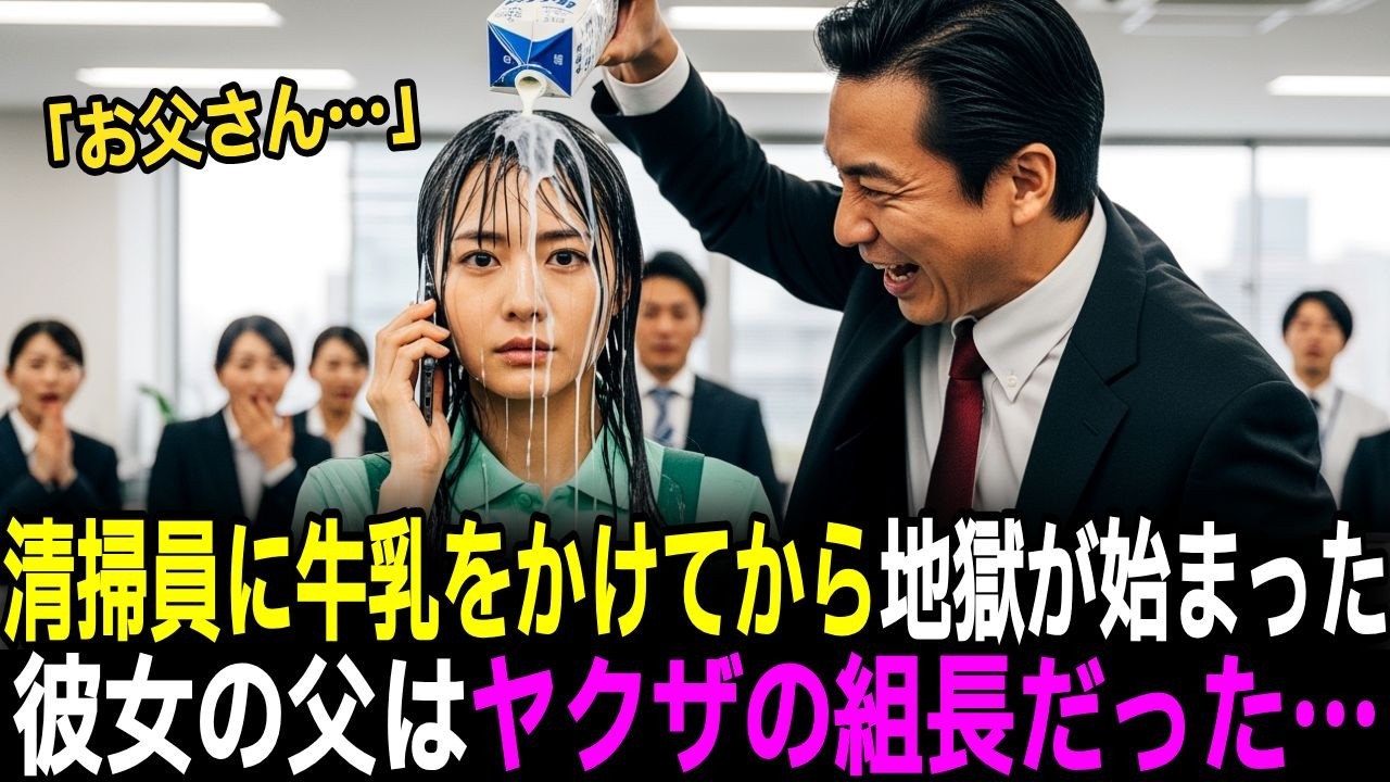清掃員に牛乳をぶちまけた部長は知らなかった。彼女の父がヤクザの組長で、電話1本で会社が震えた…【スカッとする話】
