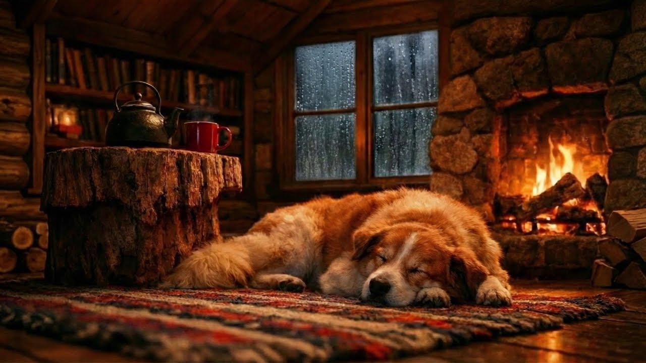 Cozy Fireplace & Light Rain Drizzle | Warm Cabin Sounds for Deep Sleep