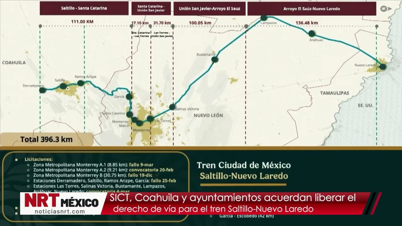 SICT, Coahuila y ayuntamientos acuerdan liberar el derecho de vía para el tren Saltillo-Nuevo Laredo