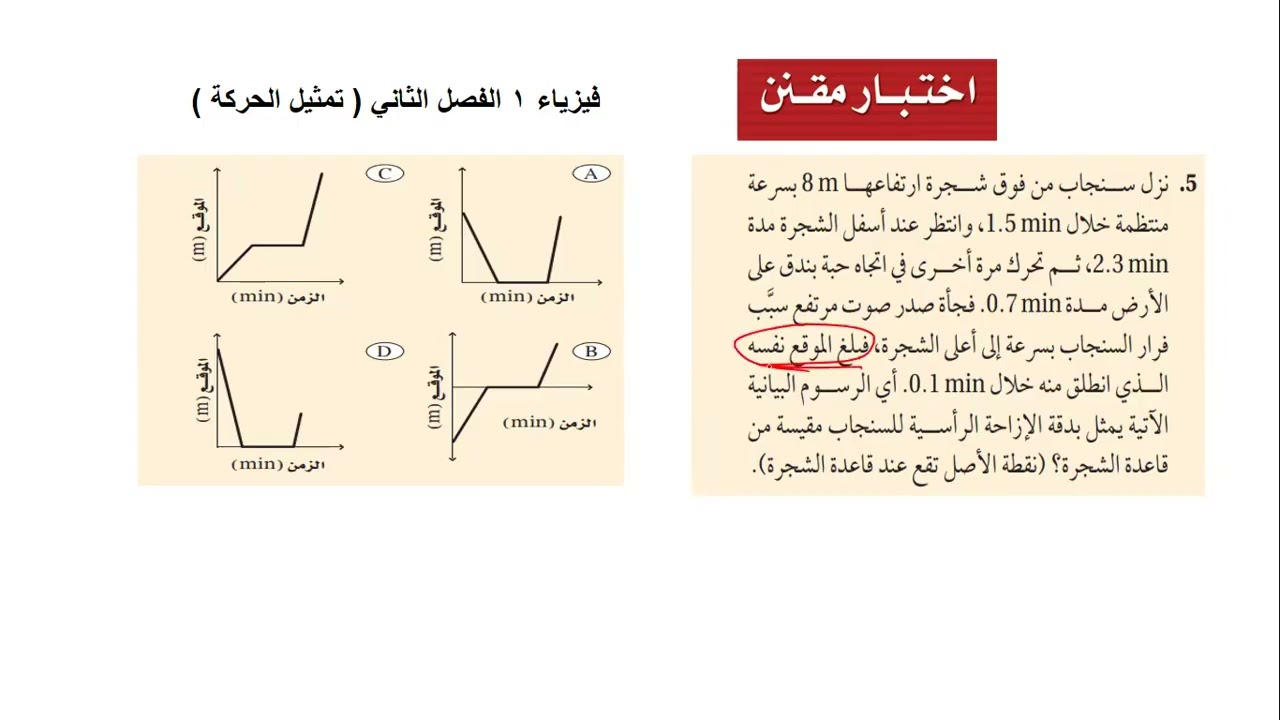 الاختبار المقنن فيزياء 1 تمثيل الحركة
