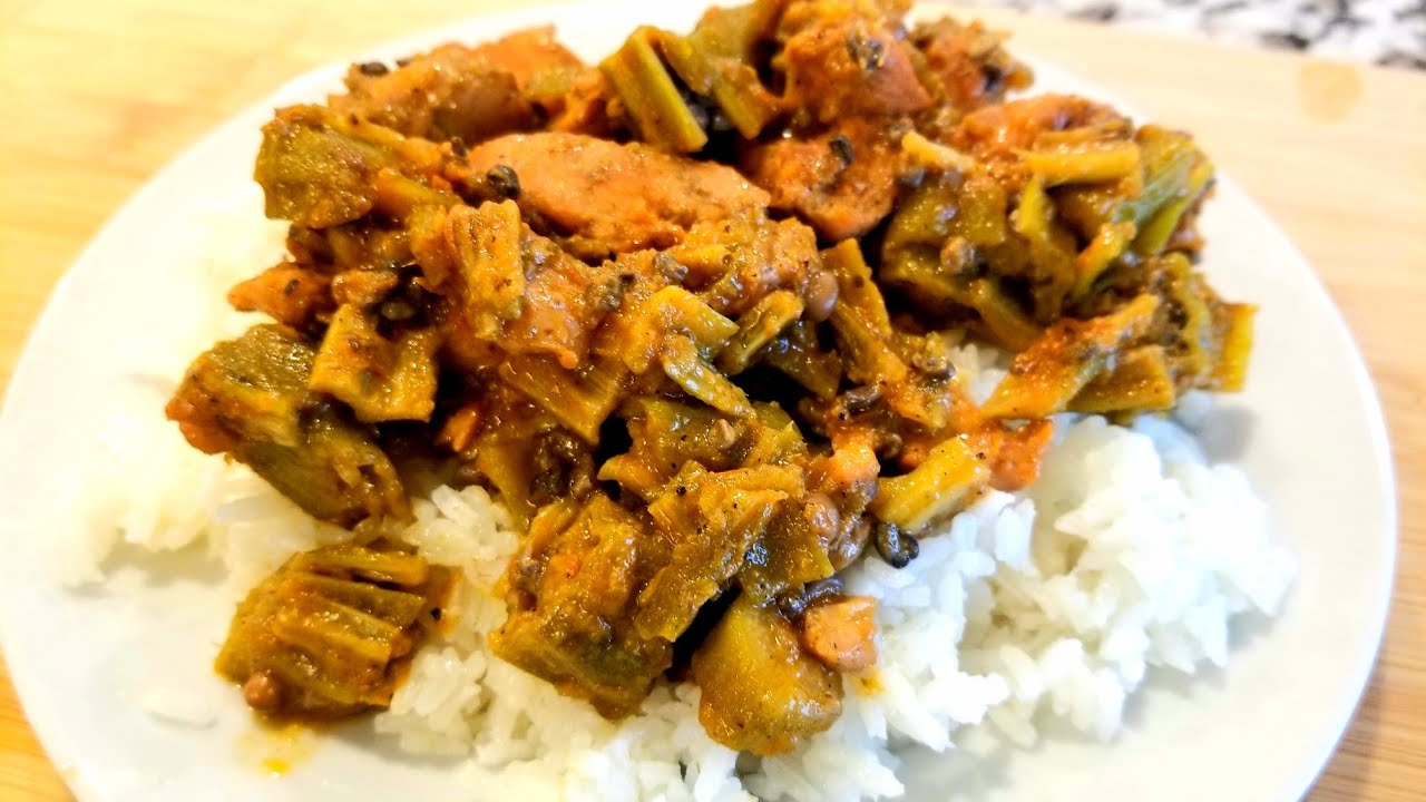 Molondrones con pollo guisado Dominicano | quimbombo con pollo | guinganbo con arroz