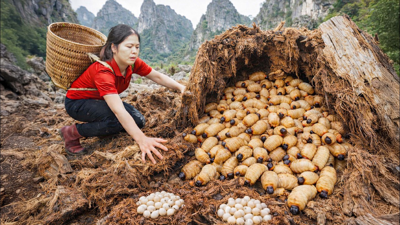 Harvesting Giant Coconut Beetle Larvae | Discovering Secrets in the Deep Forest