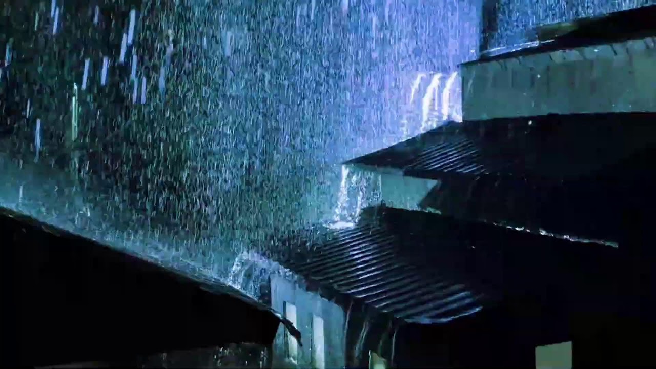 ⚡🌧️ Heavy rain and thunder rumbled on the tin roof of an old house in the woods at night.
