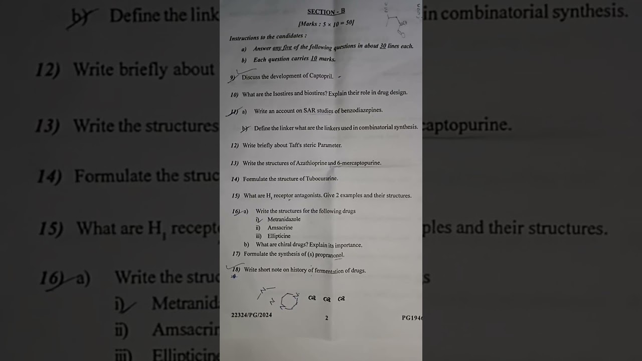 Course 8 Msc chemistry 2nd year drugs pharma question paper year 2024