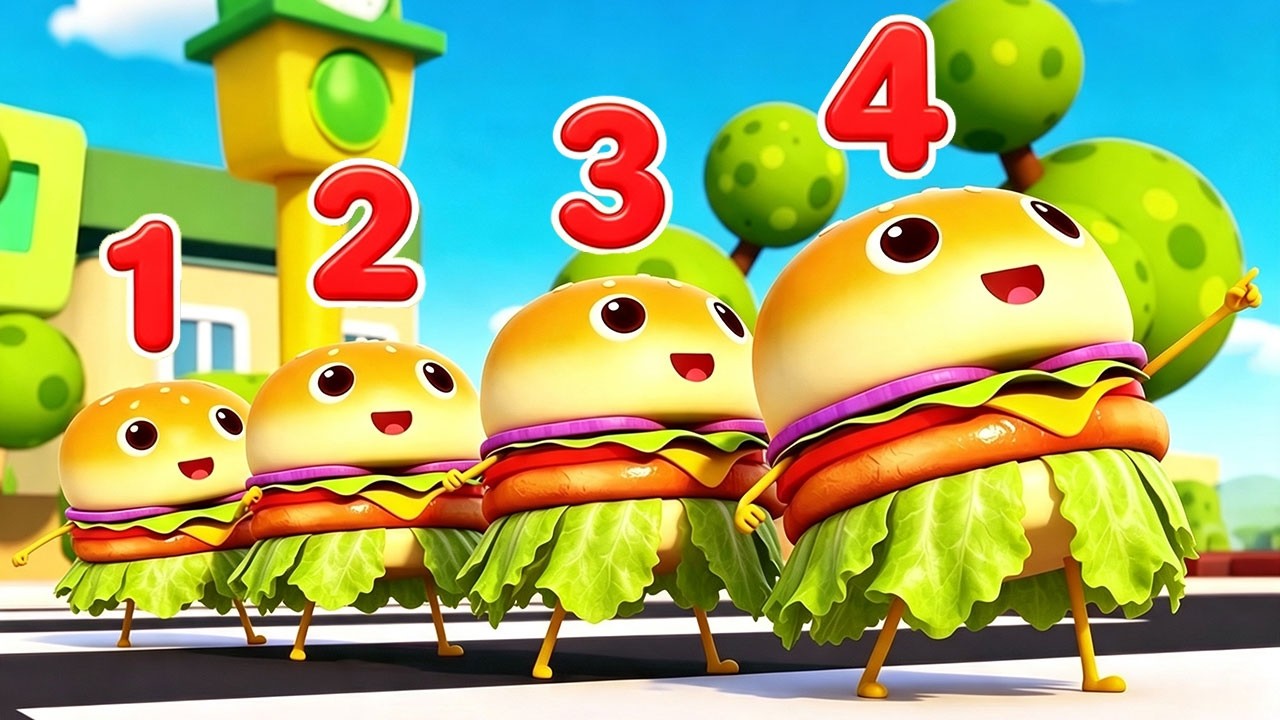 Learn Numbers with Four Little Hamburgers | Color Song | Nursery Rhymes | Kids Songs | BabyBus