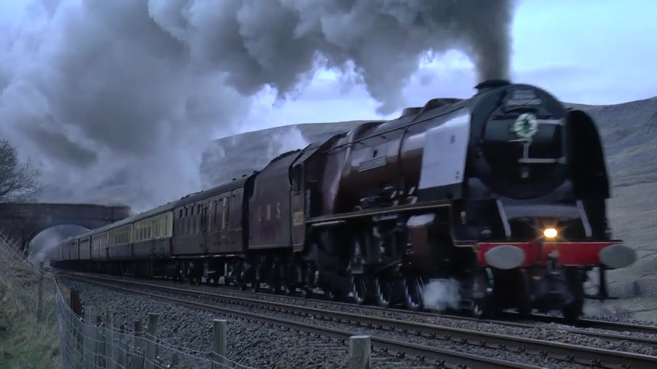 LMS 6233 Duchess 0f Sunderland at Angerholme  Settle to Carlisle special 12/03/2022