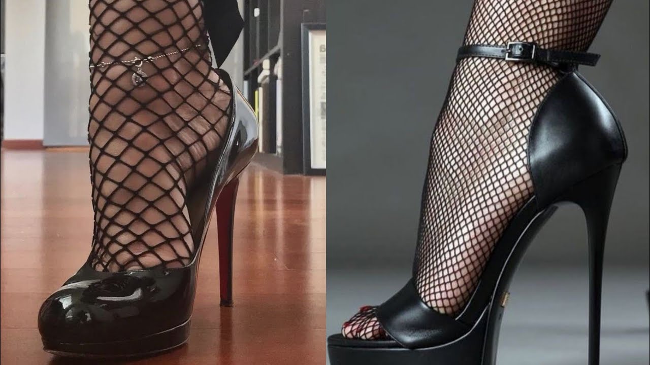 Desirable and stylish stiletto pumps with black fishnet stockings for girls and women 2024