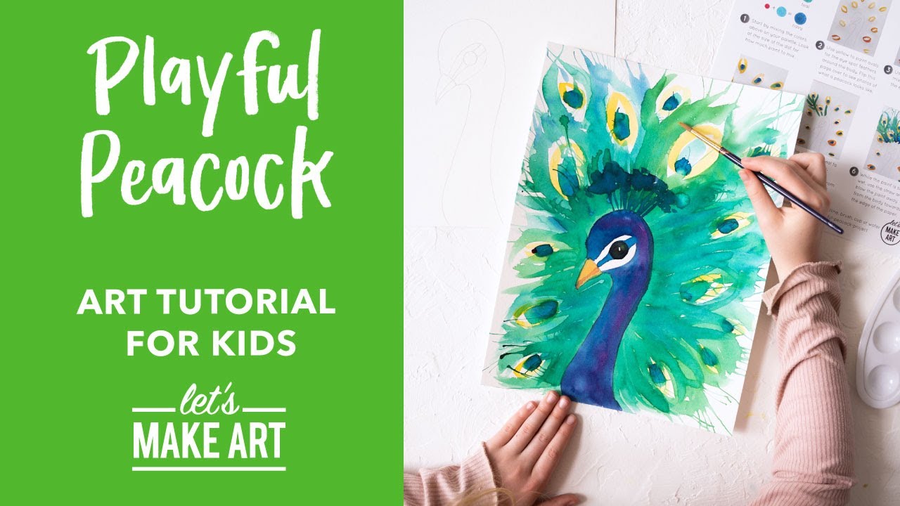 How to Paint a Playful Peacock 🦚 | Children's Art Lesson by Nicole Miyuki of Let's Make Art