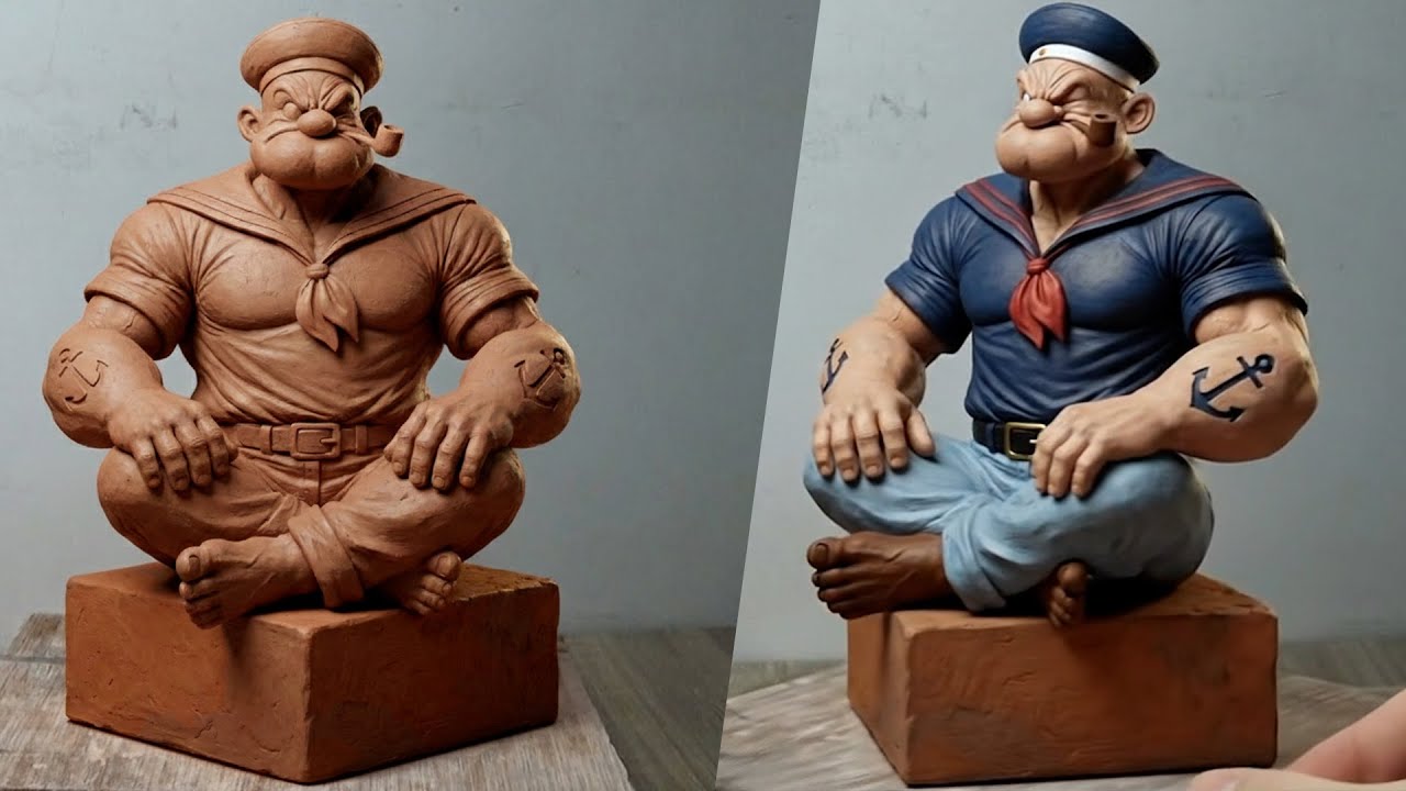 Modeling Popeye with clay - the sailor sculpture