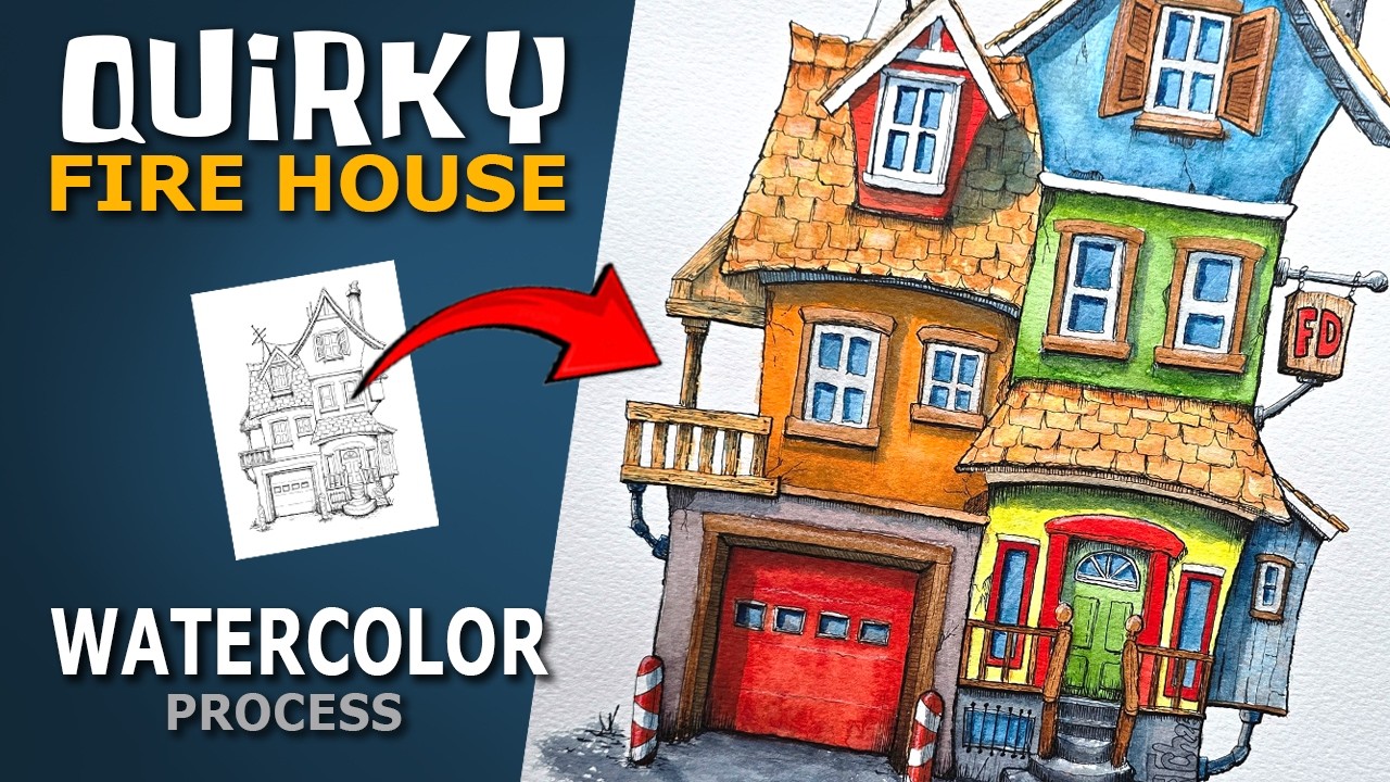 From Pen & Ink to Watercolor | Quirky Fire House Process