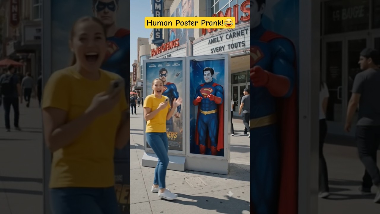 🧍🎬 The Human Poster Prank! 😂 #shorts #funny #comedy #prank