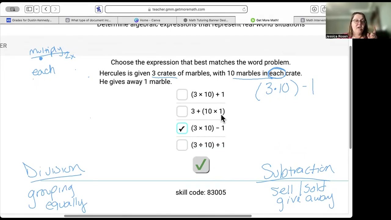 Determine algebraic expressions from RW situations