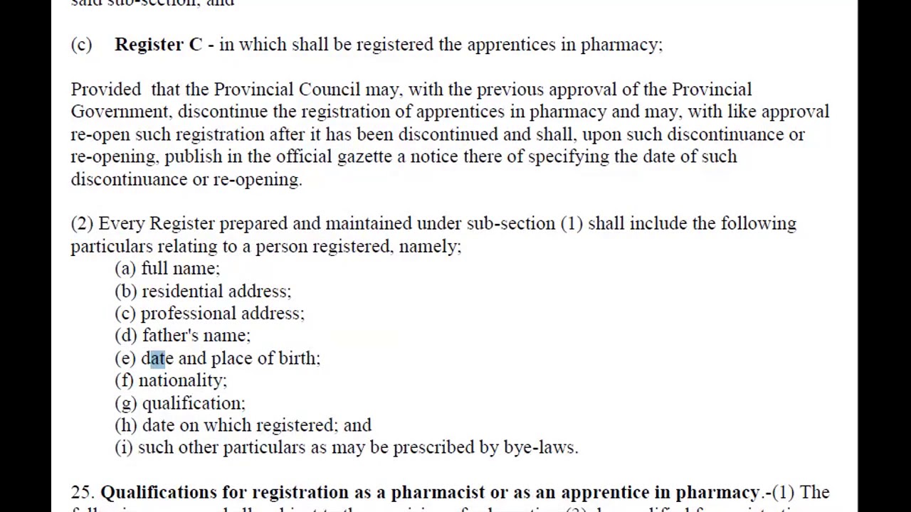 Mandatory Documents required and General Procedure of Registration as Pharmacist in Sindh.