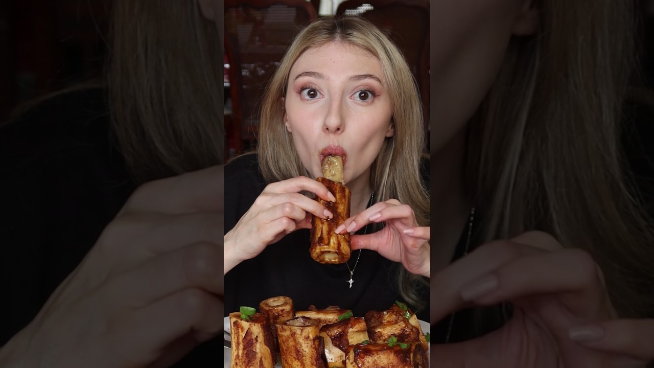 Trying Bone Marrow for the 1st time 🤢 #shorts #bonemarrow #asmr #food #tiktok #trending