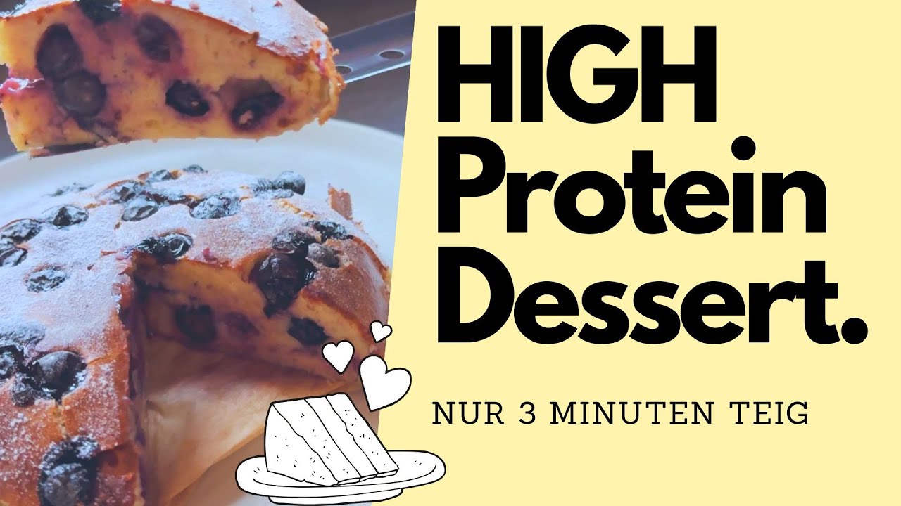 3 Minuten Teig für diesen leckeren Protein Kuchen mit Blaubeeren