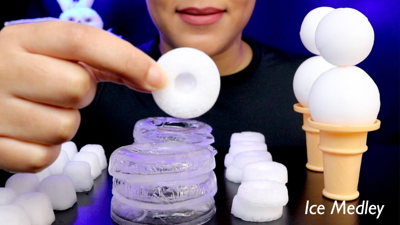 ASMR WHITE ICE SHAPES/ICE RINGS/SNOWBALLS/ICE EATING/NO TALKING