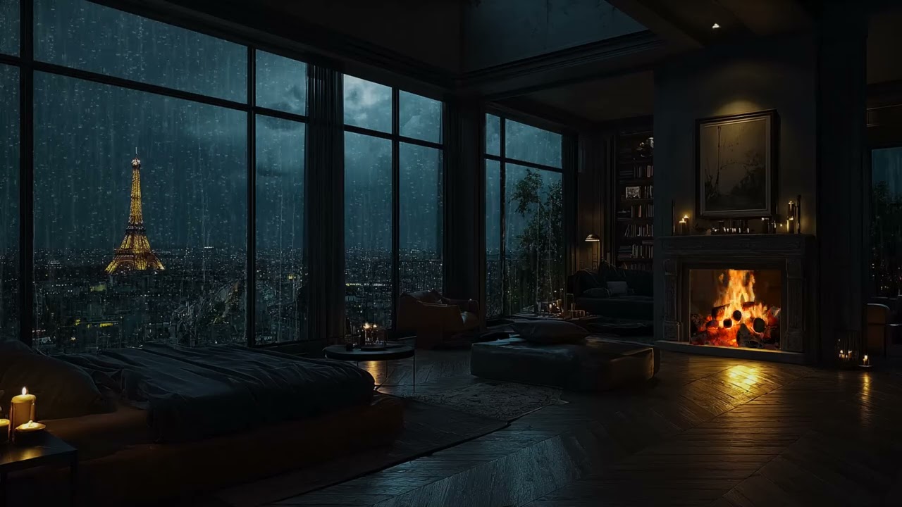 Rainy Night in a Luxury Manhattan Apartment | Cozy Bedroom & City Lights for Deep Sleep
