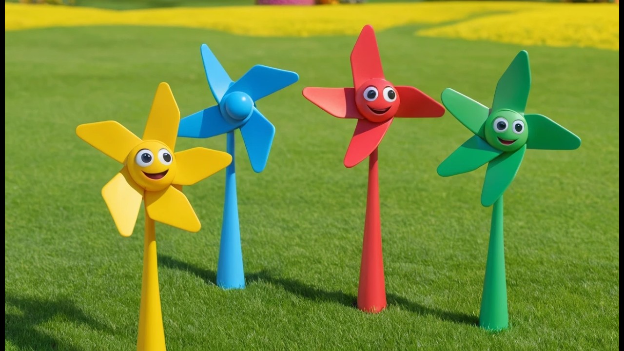 Four Little Toy Windmills Spin Spin Spin | Colors & Counting Kids Song