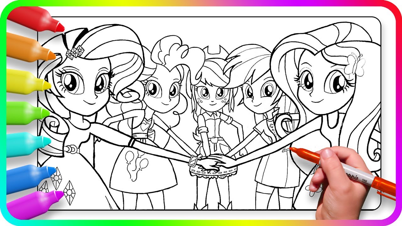 EQUESTRIA GIRLS Coloring Pages - Team / How to color My Little Pony. Easy Drawing Tutorial Art. MLP