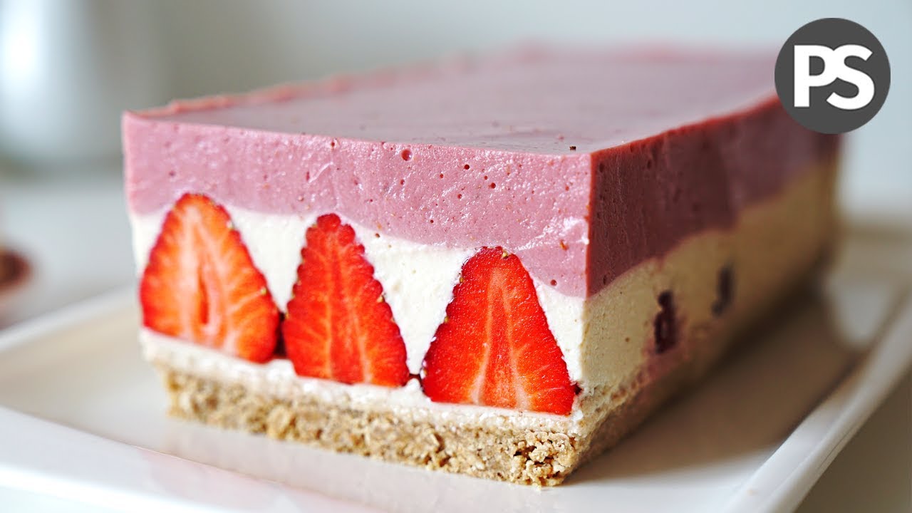 TARTA FRÍA DE YOGUR CON FRESAS | FÁCIL Y SALUDABLE | (VEG)