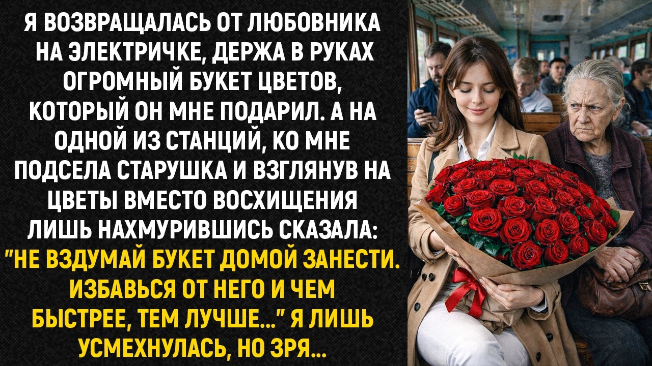 Я возвращалась от любовника на электричке, держа в руках огромный букет цветов...