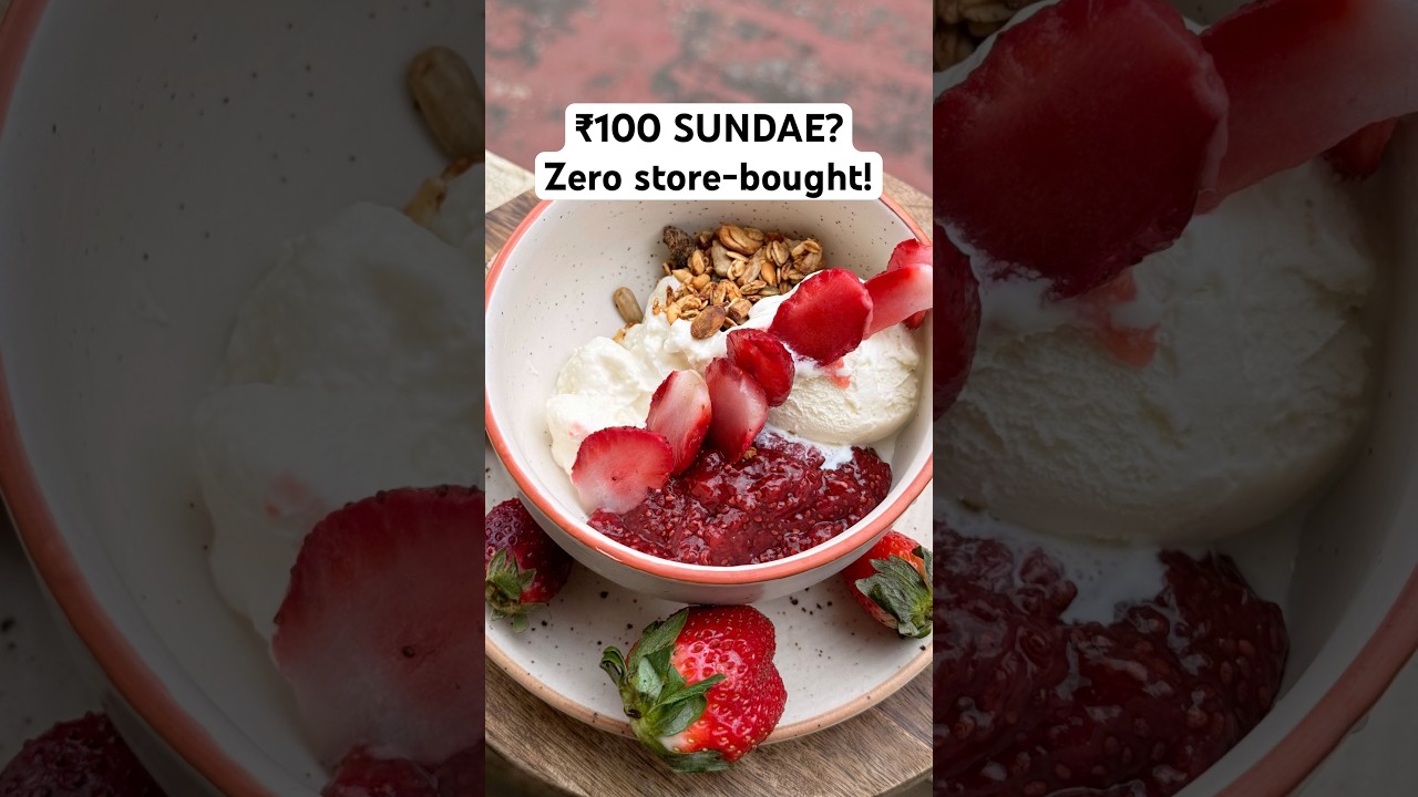 Strawberry Sundae Under ₹100 | Strawberry Yogurt Bowl recipe | Berry Sundae 