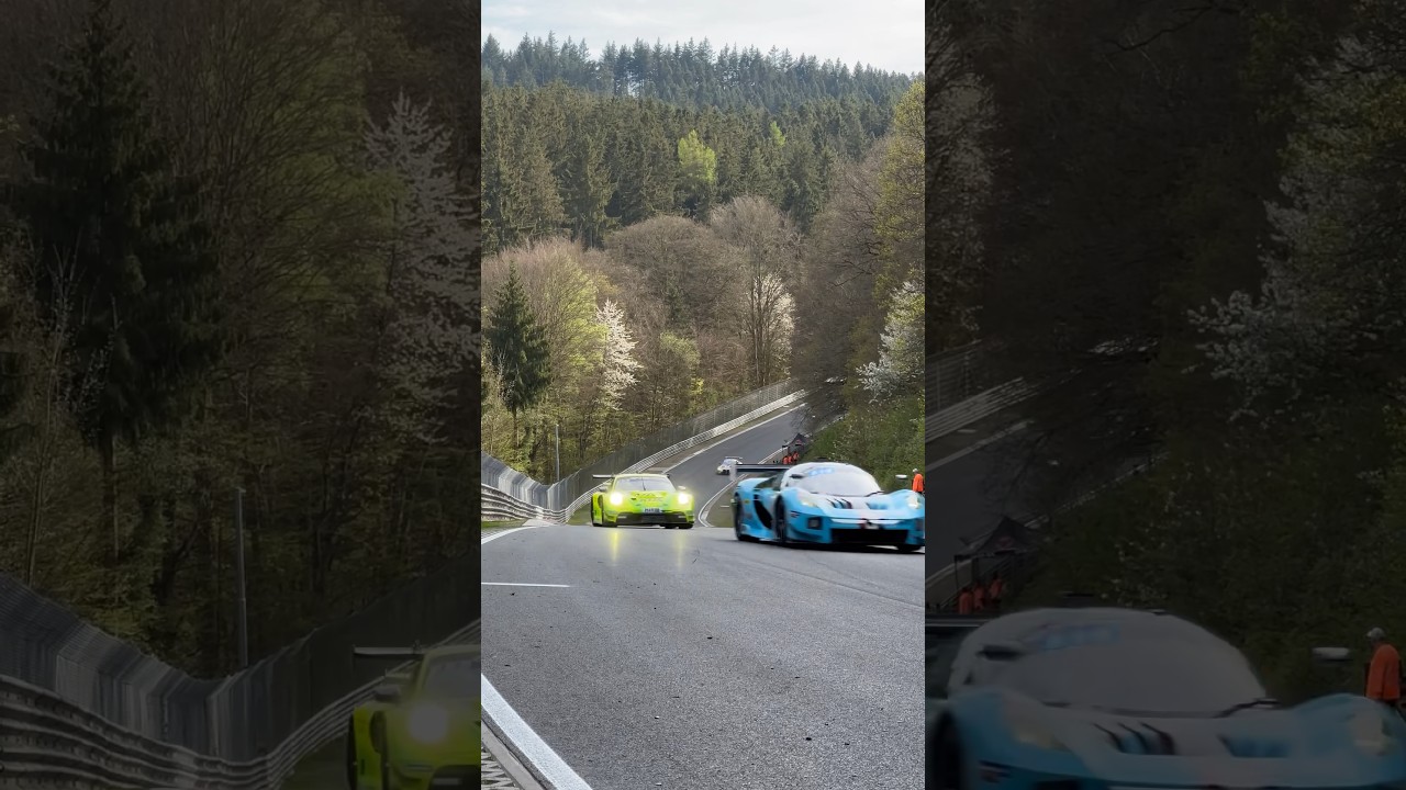 24h NBR: Face to face at 270 km/h 😍 but don&rsquo;t hit the curb 😉 #nring #fuchsr&ouml;hre #n24h #24hnbr