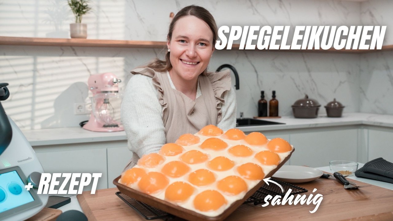 Einfacher Spiegeleikuchen mit Pfirsichen & Schmandcreme | Thermomix & Backofen geeignet 🧡