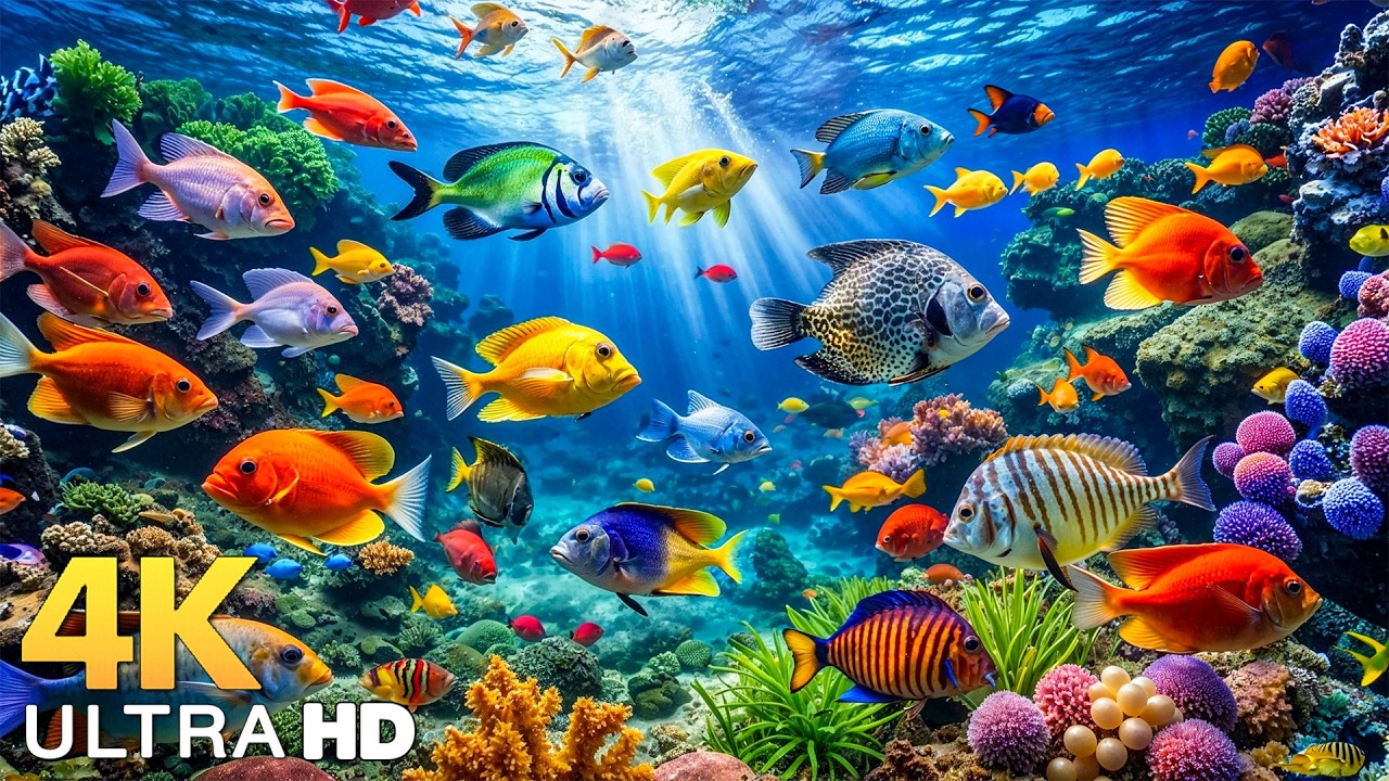 AQUARIUM 4K (ULTRA HD)- Beautiful Fish Swimming & Colorful Sea Life Video🐠Peaceful Relaxing Music #1