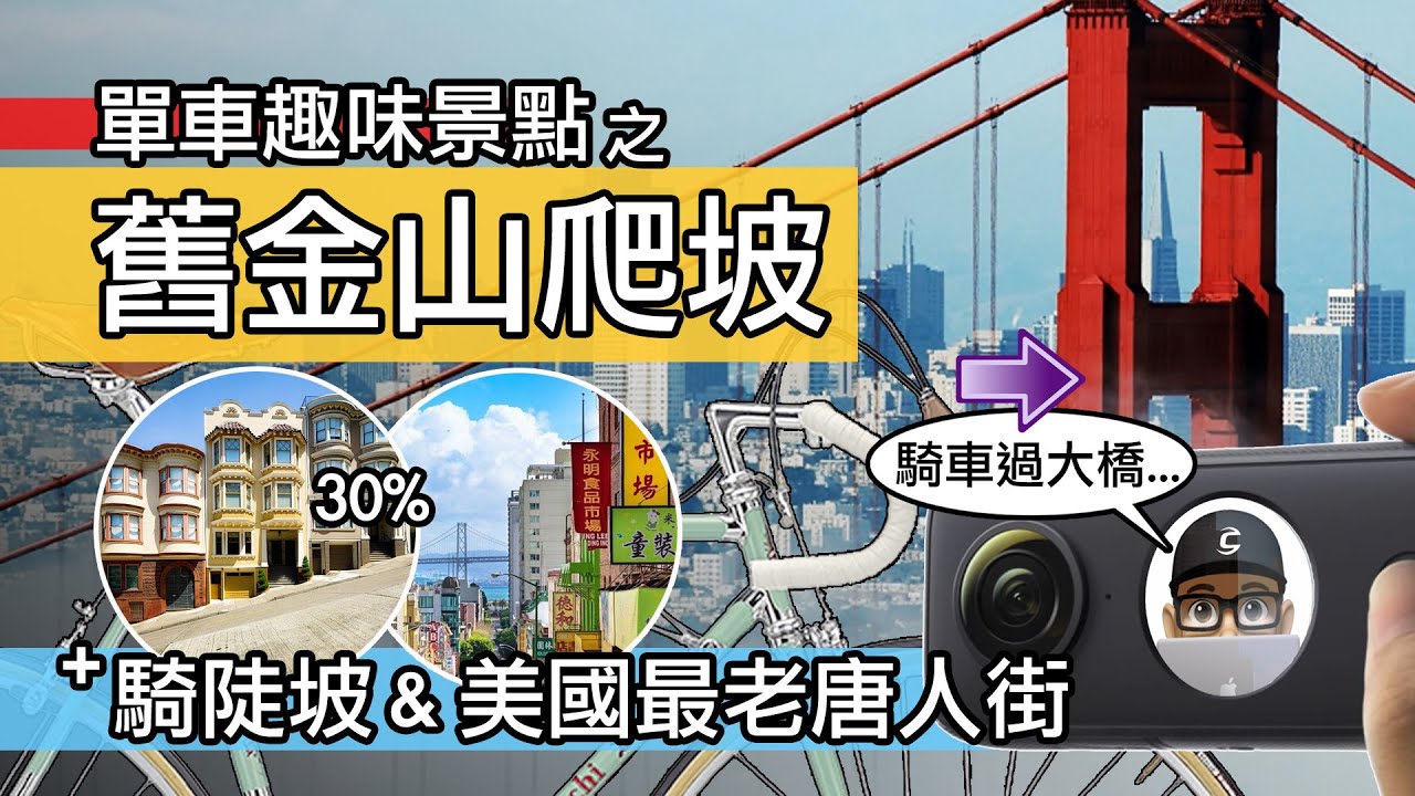 趣味的美國單車熱點：舊金山爬坡，騎自行車過金門大橋，逛古老唐人街 / Insta360 加州三藩市導覽 / San Francisco USA / Insta360 One X2 摺疊車旅遊